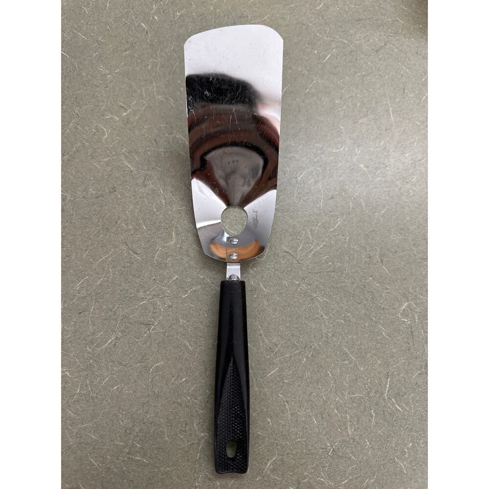 Vintage EKCO Spatula Turner 10” Stainless Steel Black Handle Grease Drain Hole